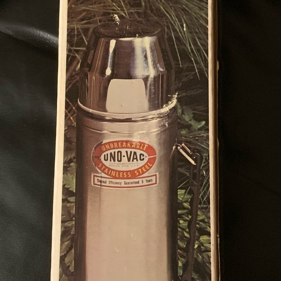 THERMOS VTG Uno-Vac Stainless Steel Vacuum Bottle 1 Qt. WOB UNBREAKABLE CUP TOP - Picture 7 of 16